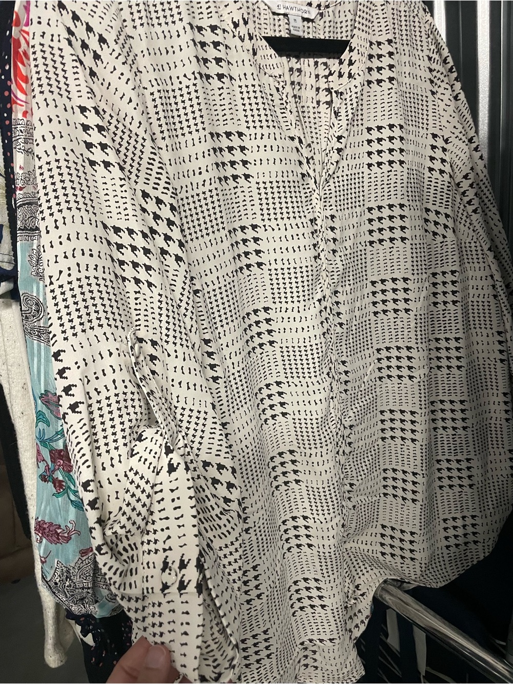 41 Hawthorn Black and Cream Printed Blouse. Stitch Fix.
